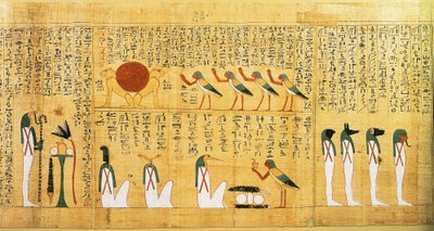 Papiro mitológico de Imenemsauf, principal portador de Amón. Detalle: himno al sol representado como dos leones de Egyptian 22nd Dynasty