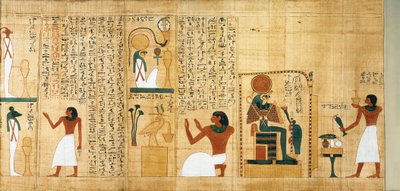 Papiro mitológico de Imenemsauf, principal portador de Amón. Detalle: incensación y libaciones en honor de Ra-Harakhti de Egyptian 22nd Dynasty