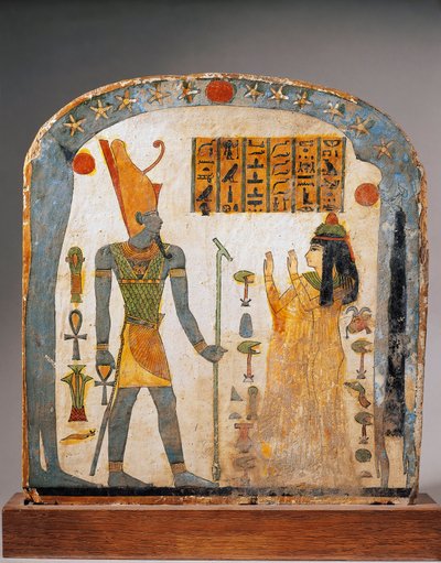 Estela de madera pintada de la Señora Taperet, que representa a Taperet rezando al dios Atón con el cielo representado por la diosa Nut. de Egyptian 22nd Dynasty
