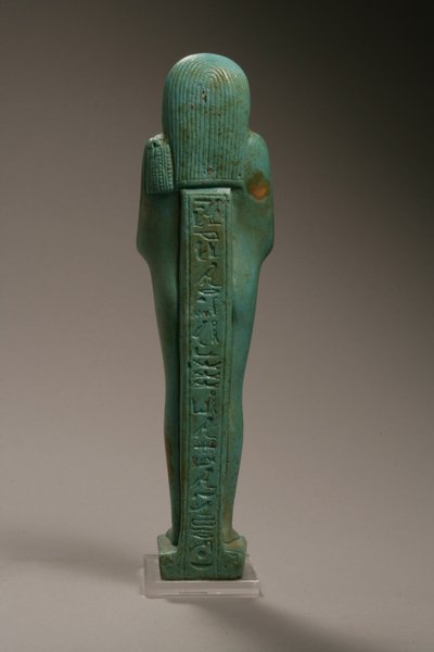 Vista trasera de una figura Ushabti para Hekaemsaf, Almirante de la Flota, reinado de Amasis, 570-526 a.C. (faenza) de Egyptian 26th Dynasty