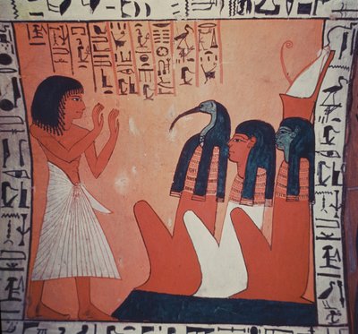 Pintura de tumba que representa al difunto ante Osiris, Isis y Thoth de Egyptian 2nd Dynasty