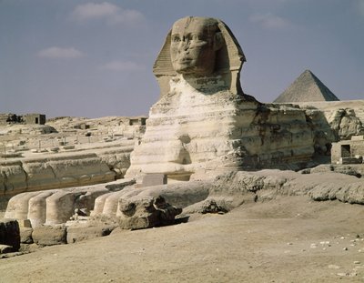 Vista desde el noreste de la Esfinge, del reinado del rey Kefrén de Egyptian 4th Dynasty