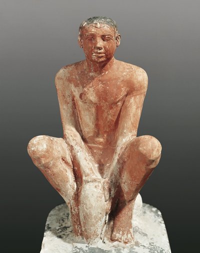 Civilización egipcia, estatua de piedra caliza pintada que representa a un hombre modelando arcilla, de Saqqara, Egipto, c.2465 siglo V a.C. de Egyptian 5th Dynasty