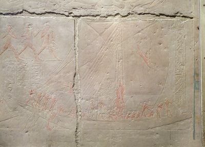 Relieve que representa un viaje en barco, del Mastaba de Akhethotep, Reino Antiguo, c.2400 a.C. de Egyptian 5th Dynasty