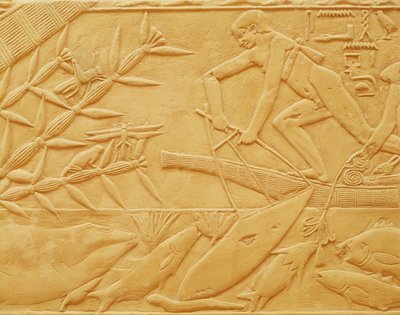 Escena de pesca, de la Mastaba de Kagemni, Reino Antiguo de Egyptian 6th Dynasty