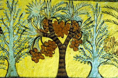 Antiguo Egipto, Pintura mural, Palmeras datileras y árboles, Tumba de Sennedjem, Tebas, Deir el Medina de Egyptian Egyptian