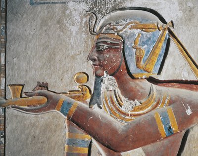 Egipto, Tebas antigua, Valle de los Reyes, relieve pintado del faraón en la tumba de Ramsés VI de Egyptian Egyptian