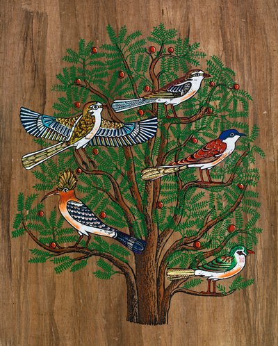 Arte egipcio, papiro egipcio: Pájaros en un árbol de Egyptian Egyptian