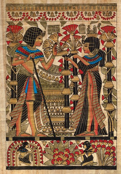 Arte egipcio, papiro egipcio: Faraón y su esposa de Egyptian Egyptian