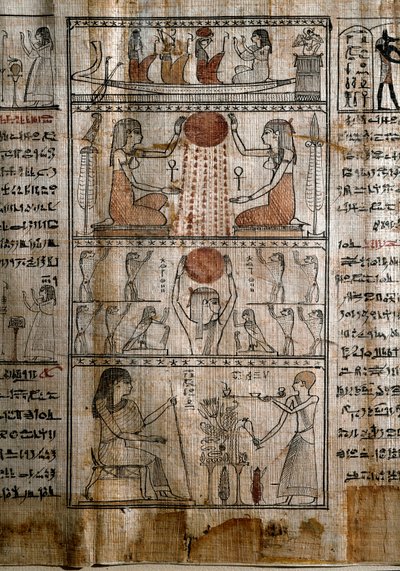Antigüedad egipcia: simbología solar. Papiro de un Libro de los Muertos de Egyptian Ptolemaic Period