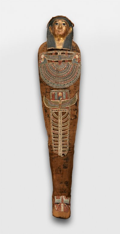 Momia de Nesmin con corona de plantas, máscara de momia y otros elementos de cartonaje, 200-30 a.C. de Egyptian Ptolemaic Period
