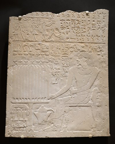 Relieve de la tumba de Khnumti, c.2345-2184 a.C. (Caliza blanca) de Egyptian School