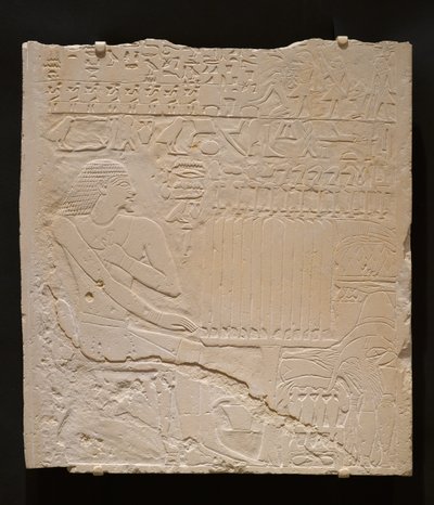 Relieve de la tumba de Khnumti, c.2345-2184 a.C. (piedra caliza blanca) de Egyptian School