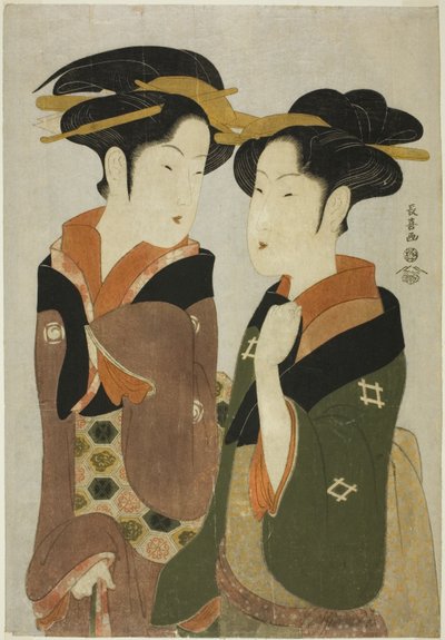 Kan, una camarera del Izutsuya, y la geisha Fuseya del Ogiya de Eishōsai Chōki