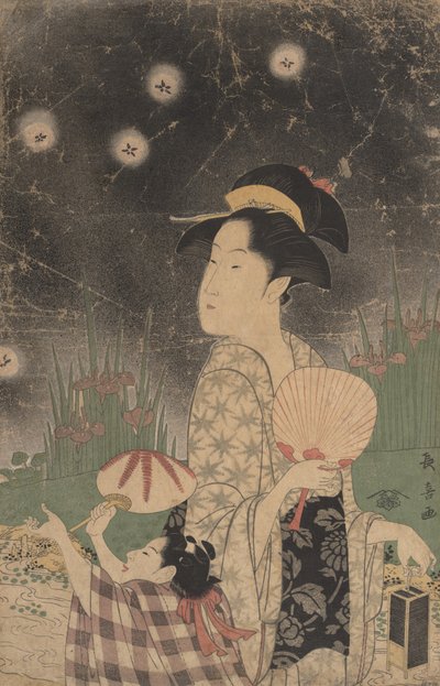 Mujer y niño atrapando luciérnagas, ca. 1793 de Eishōsai Chōki