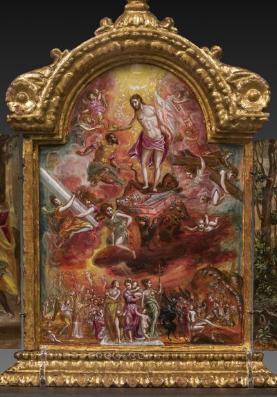 Altar portátil: panel central que representa una alegoría del caballero cristiano, detalle de 2384586 (temple grassa sobre tabla) de El Greco