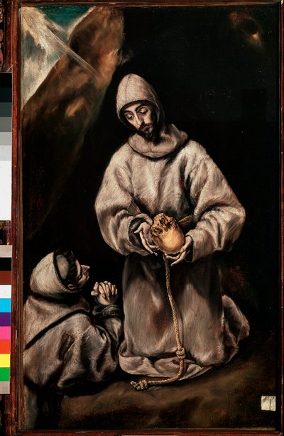 San Francisco de Asís y el hermano León meditan sobre la muerte, c.1600 de El Greco