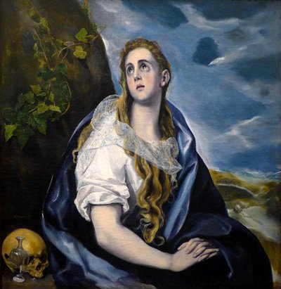 Santa María Magdalena Penitente, pintura (óleo sobre lienzo c. 1584, vanite) de Domenikos Theotokopoulos dit El Greco (1541-1614) - Greco, Domenico Theotocopuli, llamado El (1541-1614). María Magdalena en Penitencia. C. 1584. Óleo sobre lienzo. Museo de Ar de El Greco