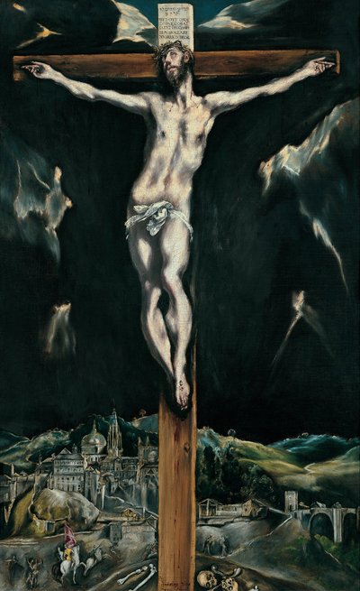 Cristo crucificado con Toledo al fondo de El Greco