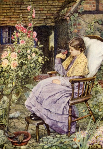 "¿Pero qué son las voces de los pájaros sino palabras, nuestras palabras?" (litografía en color) de Eleanor Fortescue Brickdale