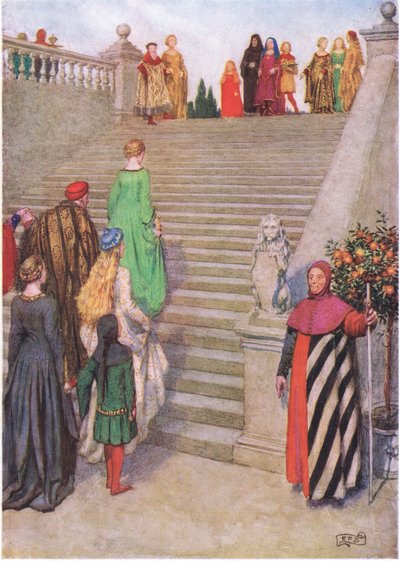 Primer encuentro de Dante y Beatrice: "Sobre mi visión habló el poder. (litografía) de Eleanor Fortescue Brickdale