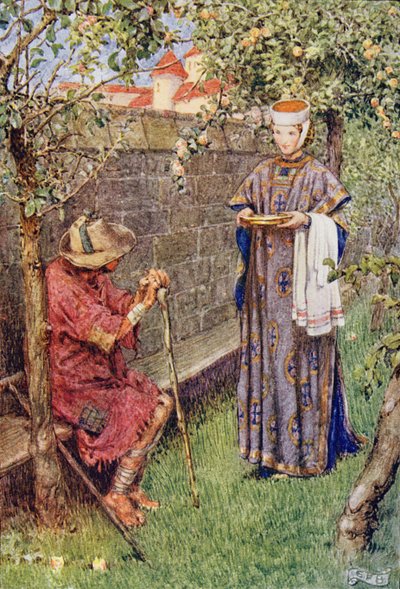 Isabel fue a su misión de piedad, de "La historia de Santa Isabel de Hungría" de William Canton (1845-26) 1921 (litografía en color) de Eleanor Fortescue Brickdale