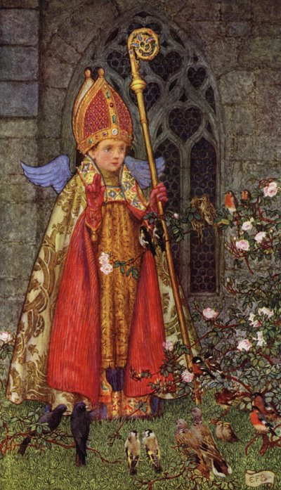¡Salve, obispo Valentín, cuyo día es hoy! Todo el aire es tu diócesis, y todo el canto (litografía en color) de Eleanor Fortescue Brickdale