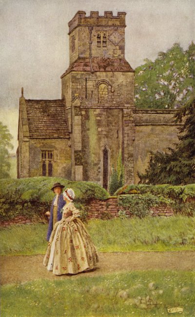 Salgo de la iglesia en tiempo de sermón (litografía en color) de Eleanor Fortescue Brickdale