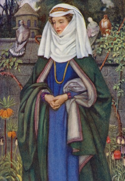 Ilustración de Idilios del Rey de Alfred Lord Tennyson (litografía en color) de Eleanor Fortescue Brickdale