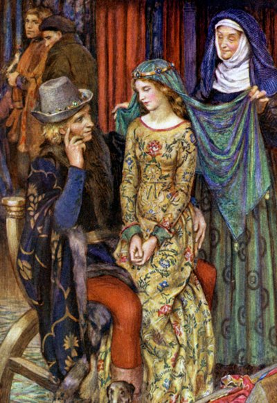 Ilustración de Idilios del Rey de Alfred Lord Tennyson (litografía en color) de Eleanor Fortescue Brickdale