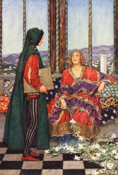 Ilustración para The Gathering of Brother Hilarius de Michael Fairless (litografía en color) de Eleanor Fortescue Brickdale