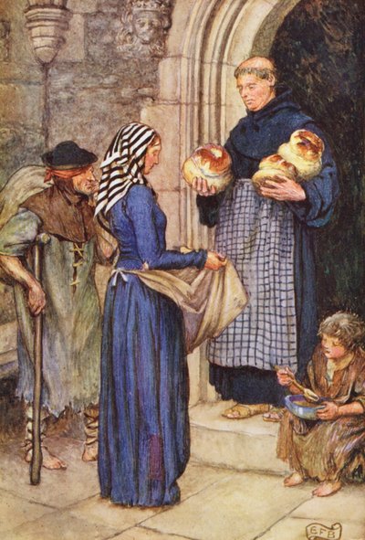 Ilustración para The Gathering of Brother Hilarius de Michael Fairless (litografía en color) de Eleanor Fortescue Brickdale