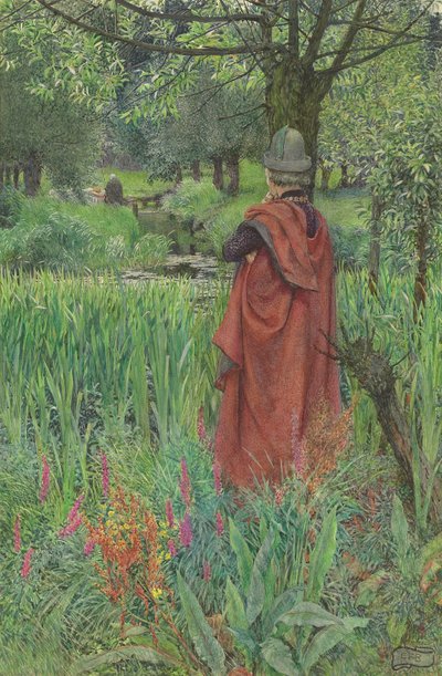 Lancelot y Elaine: Farewell, fair Lily (lápiz y acuarela realzados con colores corporales y rayados sobre papel) de Eleanor Fortescue Brickdale