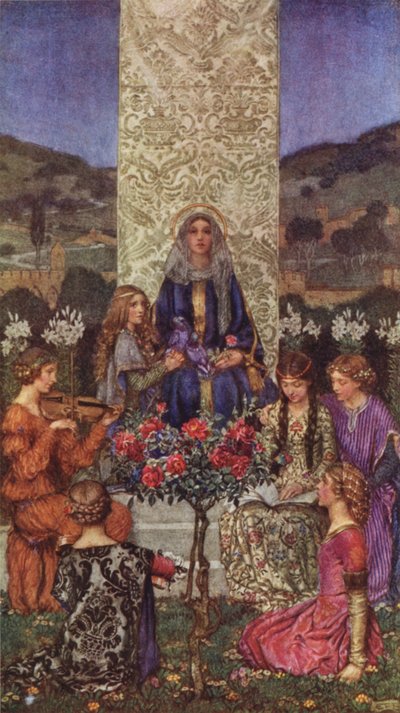 Nuestra señora canta el Magnificat, con tonos muy dulces (litografía en color) de Eleanor Fortescue Brickdale