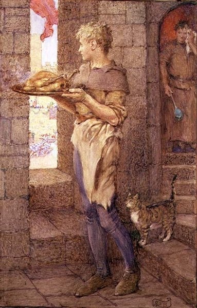 "Así que Gareth para la gloria se sometió al yugo de la cocina de vasallaje" de Eleanor Fortescue Brickdale
