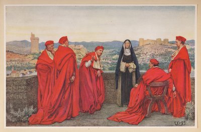 Santa Catalina de Siena negociando con el Papa Gregorio XI en nombre de los florentinos. de Eleanor Fortescue Brickdale