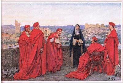 Santa Catalina de Siena negociando con el Papa Gregorio XI en nombre de los florentinos (litografía) de Eleanor Fortescue Brickdale