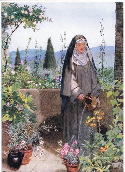 Santa Clara en el jardín del monasterio que fundó (litografía) de Eleanor Fortescue Brickdale