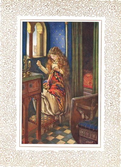 La doncella del lirio de Astolat, también conocida como la Dama de Shalott, ilustración de "Idilios del Rey" de Alfred Tennyson (1809-92), publicada por Hodder & Stoughton de Eleanor Fortescue Brickdale