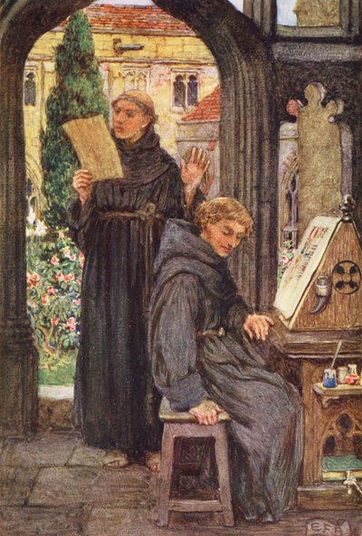 Ilustración para The Gathering of Brother Hilarius de Michael Fairless (litografía en color) de Eleanor Fortescue Brickdale