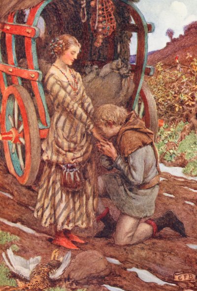 Ilustración para The Gathering of Brother Hilarius de Michael Fairless (litografía en color) de Eleanor Fortescue Brickdale