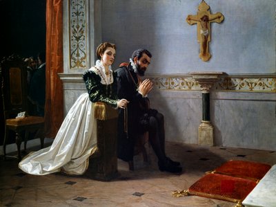 Bianca Cappello y Francisco I de Médici (1541-1587) rezan ante un crucifijo de Eleuterio Pagliano