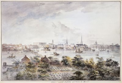 Vista de Estocolmo desde Kungsholmen con el Palacio Real y Storkyrkan, Tyskakyrkan, Katarinakyrka y Riddarholmskyrkan de Elias Martin