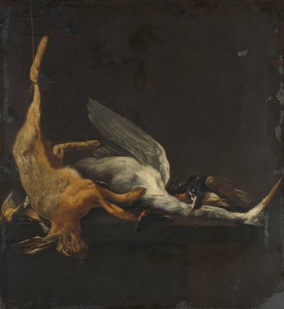 Bodegón con liebre, garza y otras aves de Elias Vonck