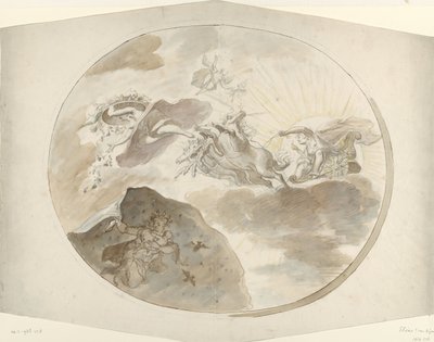 Diseño de un mural en el techo con Aurora ahuyentando a la Noche de Elias van Nijmegen (possibly)