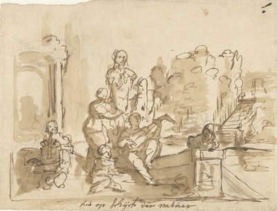 Alegoría con figuras haciendo música en un jardín de Elias van Nijmegen
