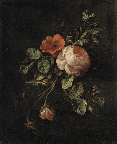 Naturaleza muerta con rosas de Elias van den Broeck