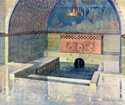Baño de la casa de campo Merijoki, diseñado por Eliel Saarinen, de 