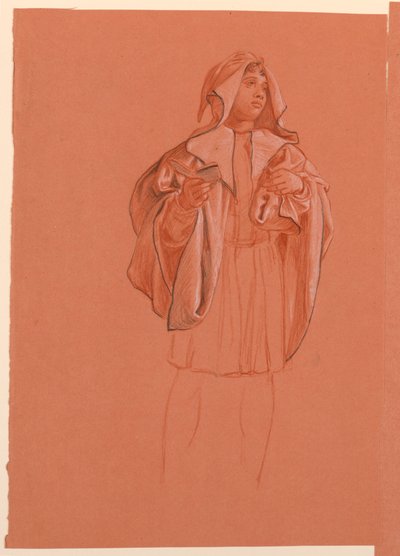 Dibujo, estudio de una figura con capucha, hacia 1885 de Elihu Vedder