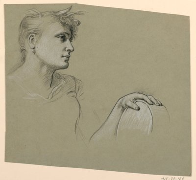 Dibujo, estudio de perfil de mujer y mano izquierda, ca. 1885 de Elihu Vedder